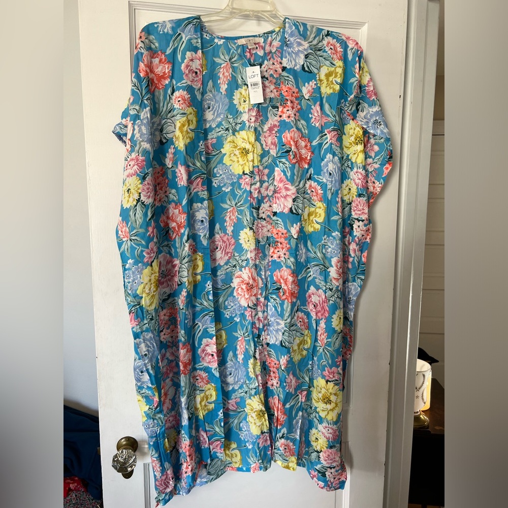 NWT NEW Loft Kimono Wrap Blue Floral Size M / L
